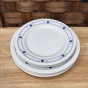 Vintage Keradur Oxford Elegant White and Blue Floral Dinner Plate Set